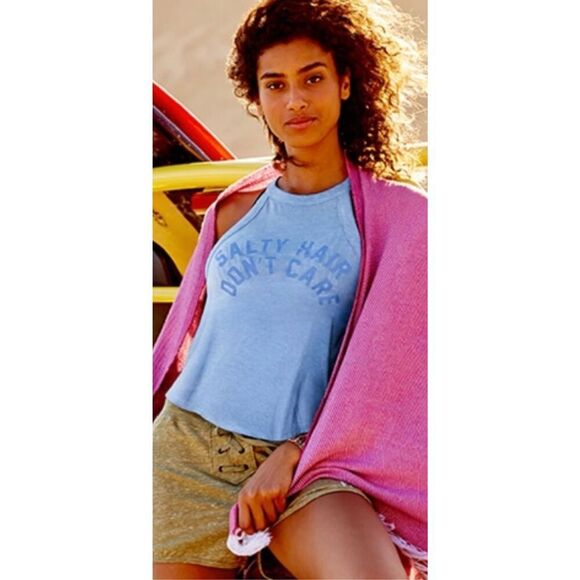 Victorias Secret Pink | Blue Racerback Lightweight Tank Summer Burnout Large - Picture 1 of 8